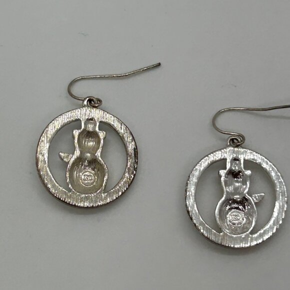 Vintage Kenneth Cole Snowman Earrings Pierced Silver-Tone Holiday Rhinestones - Picture 4 of 16